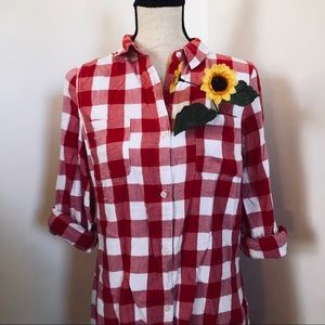 Tunic-Length Plaid Button Down